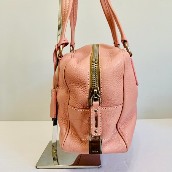 PRADA PINK PEBBLED LEATHER SATCHEL BAG WITH LOCK AND KEY Y2K - Picture 5 of 15